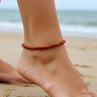 Red Jasper Anklet | 3MM Faceted Beads | Dainty Summer Styling Accessories