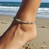 Rainbow Fluorite Anklet | 3MM Faceted Beads | Dainty Summer Styling Accessories