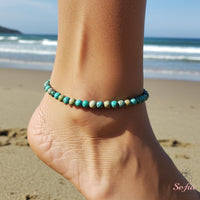 Turquoise Jasper Anklet | 4MM Polished Beads | Dainty Summer Styling Accessories