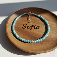 Larimar Anklet | 3MM Faceted Beads | Dainty Summer Styling Accessories