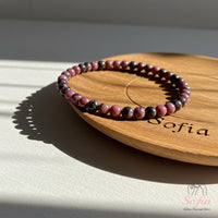 4MM Black Rhodonite Bracelet | Dainty Beaded Crystal Jewelry