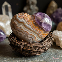 Lace Agate & Amethyst Crystal Heart | Crystal Decor