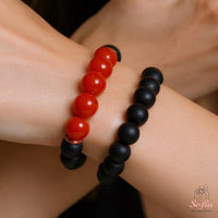 Black Onyx & Red Agate Bracelet | Crystal Boho Jewelry