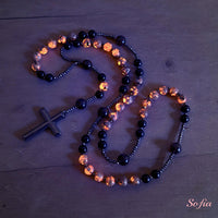 UV-Reactive Yooperlite Rosary | Crystal Necklace Hematite Cross Pendant