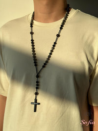 UV-Reactive Yooperlite Rosary | Crystal Necklace Hematite Cross Pendant
