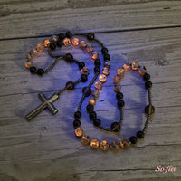 UV-Reactive Yooperlite Rosary | Crystal Necklace Hematite Cross Pendant