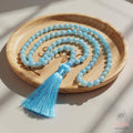Aquamarine Tassel Necklace | 108 Mala Beads Jewelry