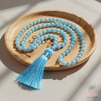 Aquamarine Tassel Necklace | 108 Mala Beads Jewelry