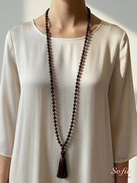 Smoky Quartz Tassel Necklace | 108 Mala Beads Jewelry