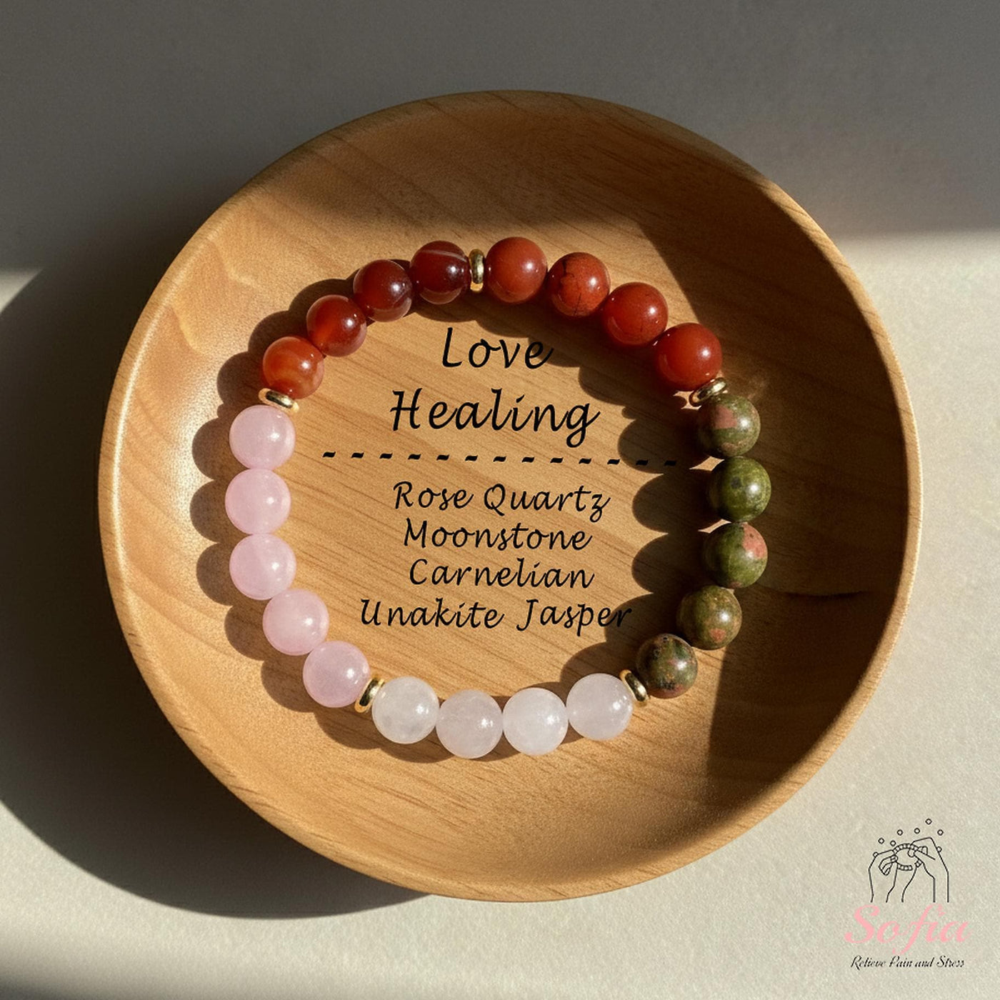 Love Bracelet | Moonstone Rose Quartz Red Jasper Carnelian Unakite