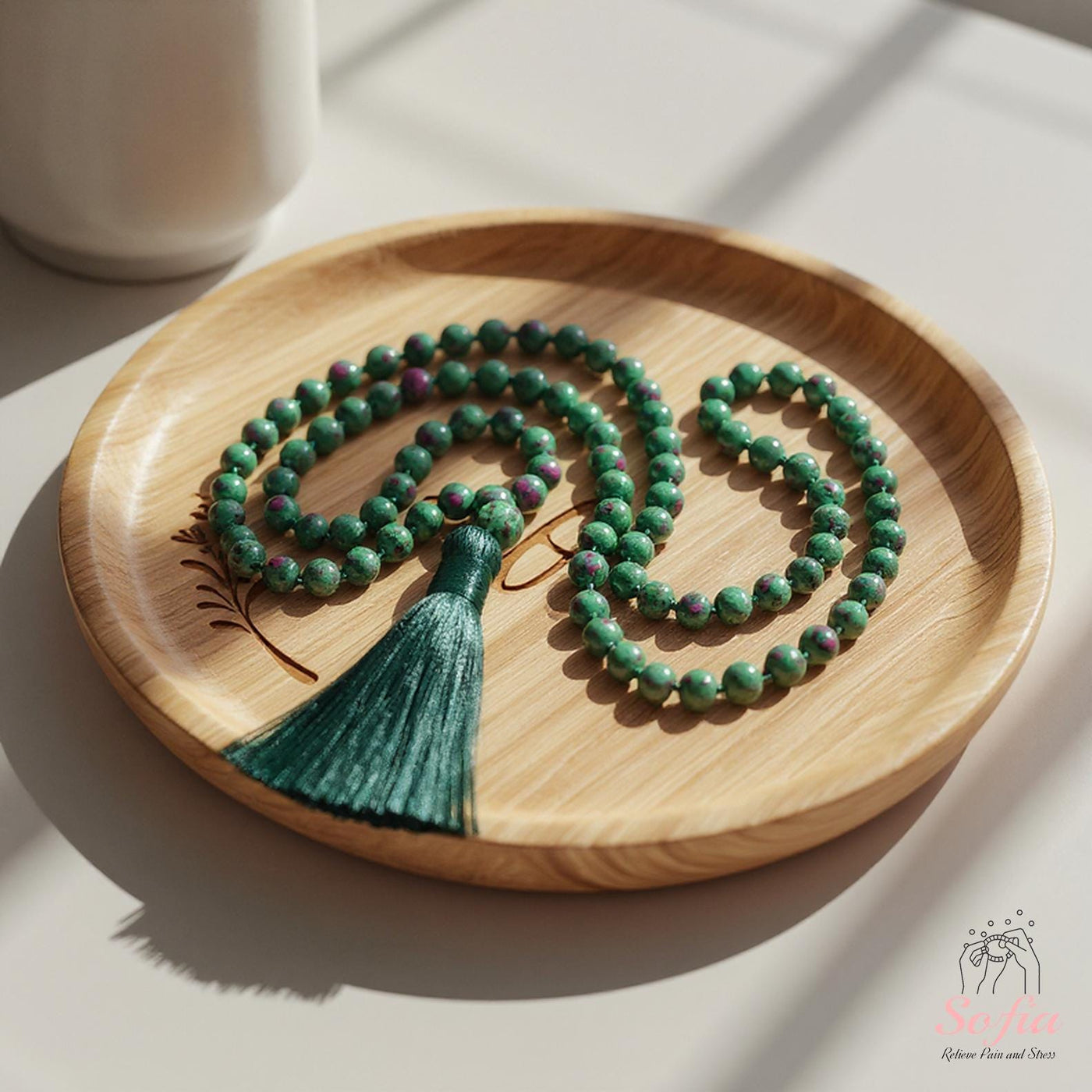 Ruby & Zoisite Tassel Necklace | 108 Mala Beads Jewelry