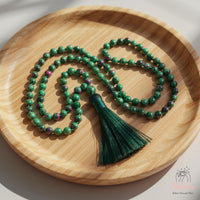 Ruby & Zoisite Tassel Necklace | 108 Mala Beads Jewelry