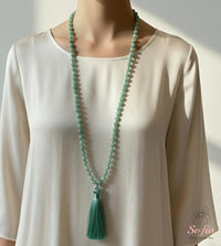 Green Aventurine Tassel Necklace | 108 Mala Beads Jewelry