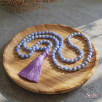 Blue Lace Agate Tassel Necklace | 108 Mala Beads Jewelry