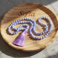 Blue Lace Agate Tassel Necklace | 108 Mala Beads Jewelry