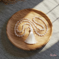 Selenite Tassel Necklace | 108 Mala Beads Jewelry