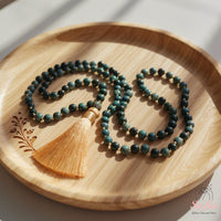 Moss Agate Tassel Necklace | 108 Mala Beads Jewelry