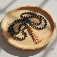 Moss Agate Tassel Necklace | 108 Mala Beads Jewelry
