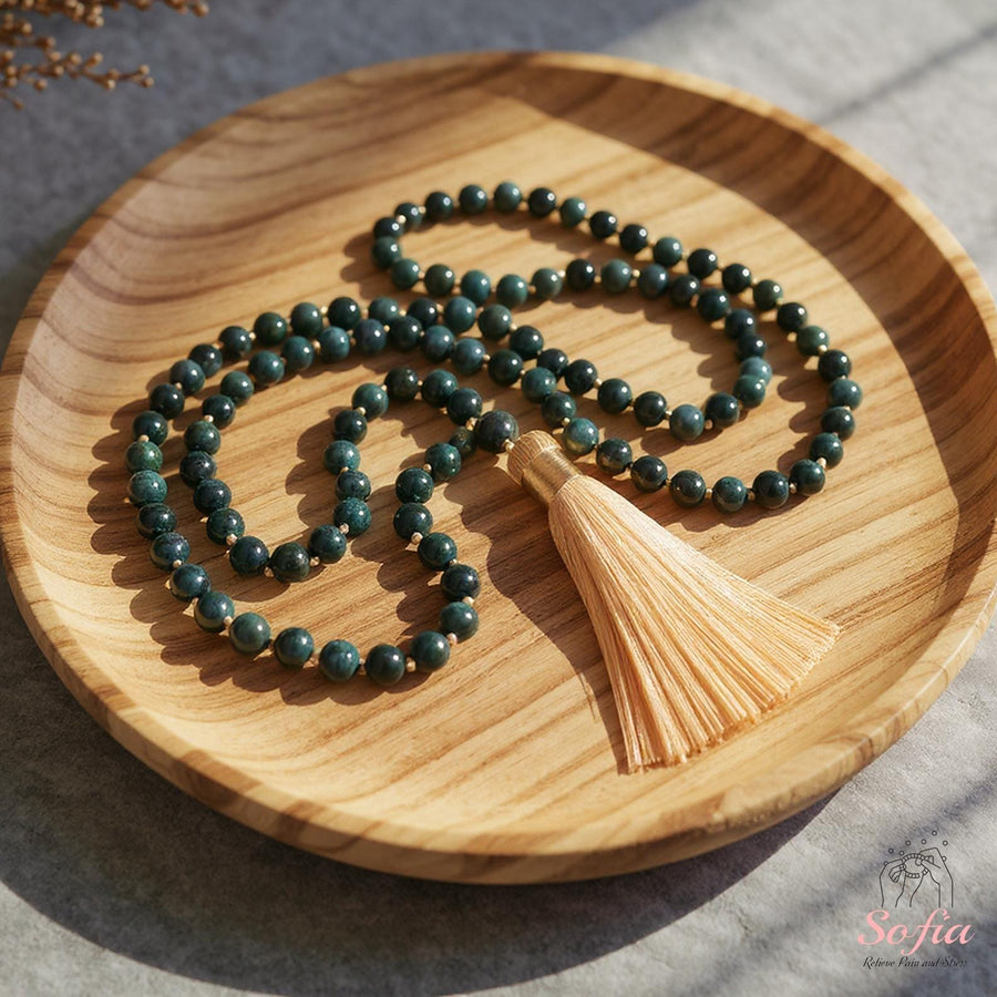 Moss agate Mala Necklace | Meditation Jewelry - photo 1
