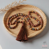 Red Creek Jasper Tassel Necklace | 108 Mala Beads Jewelry
