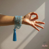 Aquamarine Tassel Necklace | 108 Mala Beads Jewelry