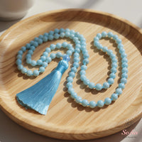Aquamarine Tassel Necklace | 108 Mala Beads Jewelry