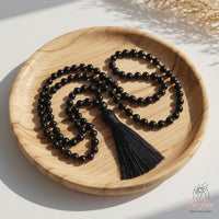 Obsidian Tassel Necklace | 108 Mala Beads Jewelry