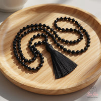 Obsidian Tassel Necklace | 108 Mala Beads Jewelry