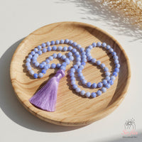 Blue Lace Agate Tassel Necklace | 108 Mala Beads Jewelry