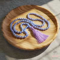 Blue Lace Agate Tassel Necklace | 108 Mala Beads Jewelry