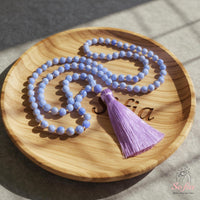 Blue Lace Agate Tassel Necklace | 108 Mala Beads Jewelry