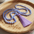 Blue Lace Agate Tassel Necklace | 108 Mala Beads Jewelry