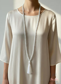 Selenite Tassel Necklace | 108 Mala Beads Jewelry