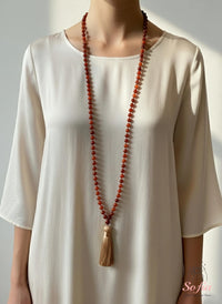 Red Agate Tassel Necklace | 108 Mala Beads Jewelry