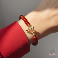 Carnelian Bracelet Gold Toggle Clasp | Layering Gemstone Beaded Jewelry