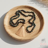 Moss Agate Tassel Necklace | 108 Mala Beads Jewelry