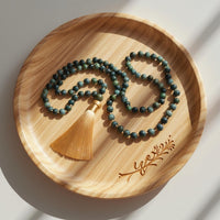 Moss Agate Tassel Necklace | 108 Mala Beads Jewelry