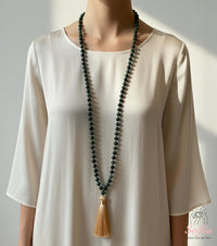 Moss Agate Tassel Necklace | 108 Mala Beads Jewelry