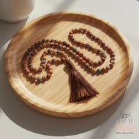 Red Creek Jasper Tassel Necklace | 108 Mala Beads Jewelry