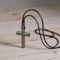 Hematite Cross Necklace |  Personalized Engraved Crucifix Pendant