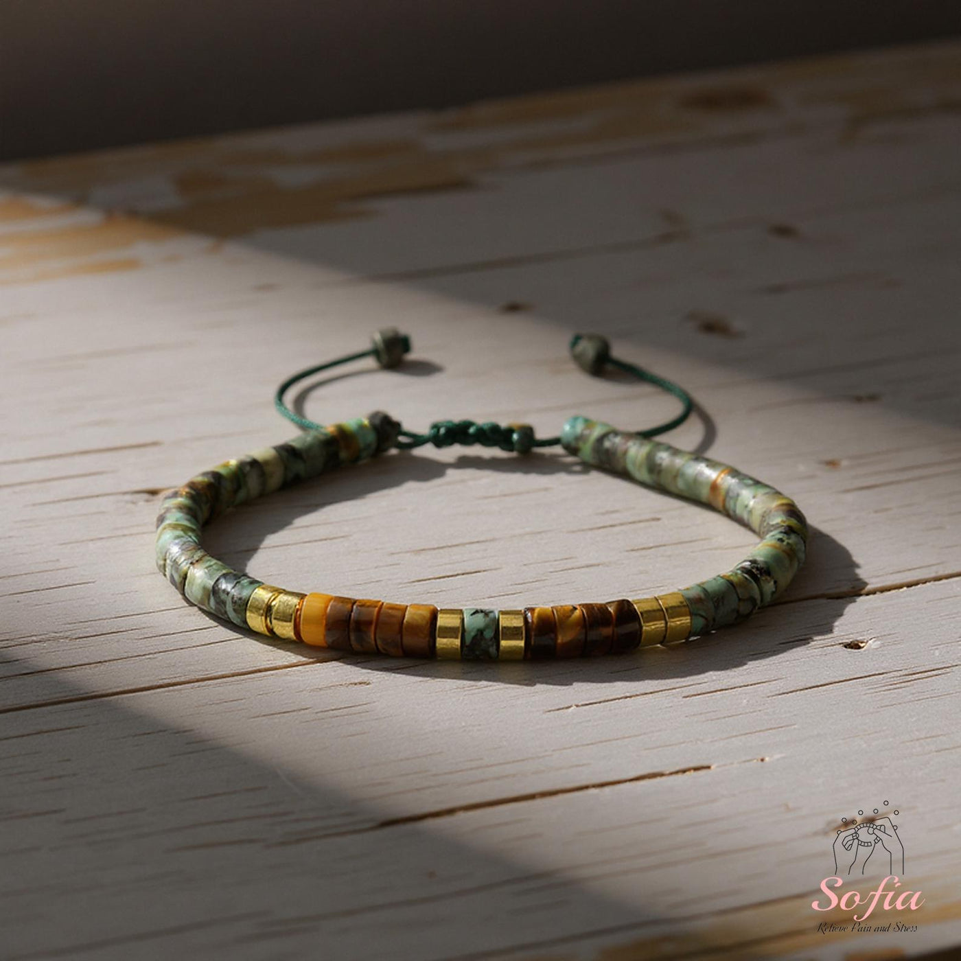 Turquoise Tigers Eye Bracelet | Layering Gemstone Heishi Beaded Bracelets
