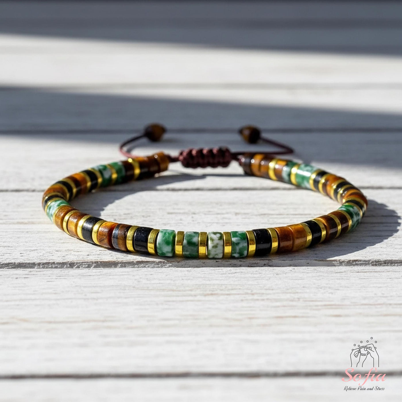 Tigerauge-Achat-Armband | Armbänder mit Heishi-Perlen aus Edelsteinen zum Kombinieren