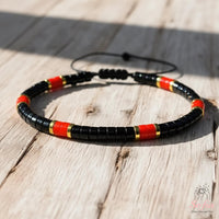 Red Black Onyx Bracelet | Layering Gemstone Heishi Beaded Bracelets