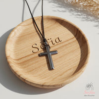 Hematite Cross Necklace |  Personalized Engraved Crucifix Pendant