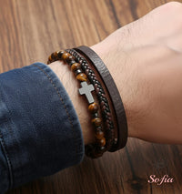 Crystal Leather Cross Bracelet | Magnetic Protection Jewelry