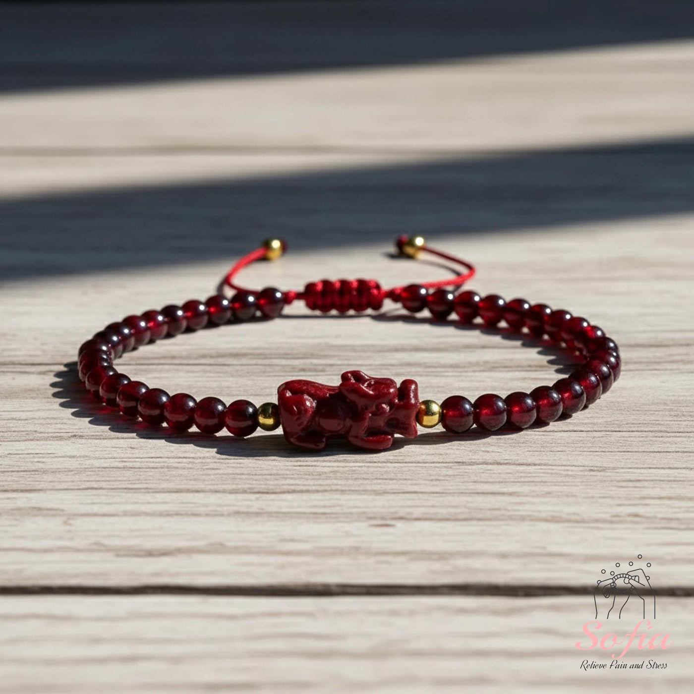 Garnet Bracelet Pixiu Charm | Delicate Layering Gemstone Jewelry