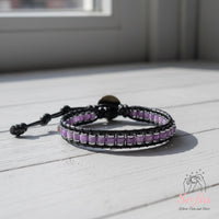 Amethyst Leather Bracelet | Beaded Crystal Jewelry