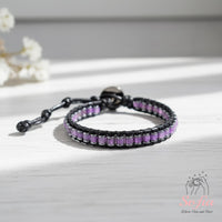 Amethyst Leather Bracelet | Beaded Crystal Jewelry