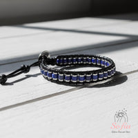 Lapis Lazuli Leather Bracelet | Beaded Crystal Jewelry