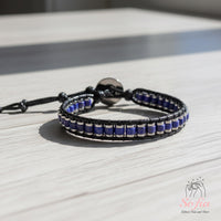 Lapis Lazuli Leather Bracelet | Beaded Crystal Jewelry